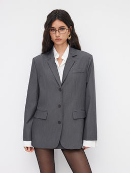 Cider - Notch Collar Button Oversized Long Sleeve Blazer