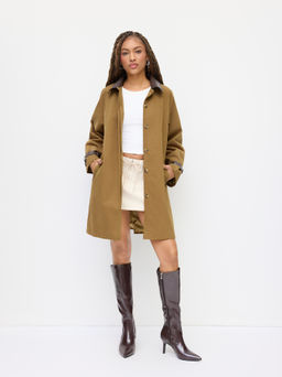 Cider - Cotton Collar Split Buckle Sleeve Oversized Trench Coat