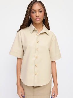 Cider - Faux Leather Collar Oversized Shirt