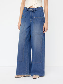 Cider - Denim Low Rise Patched Knotted Baggy Jeans