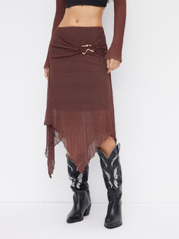 Cider - Texture Low Rise Metal Detail Hanky Hem Midi Skirt