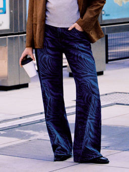 Cider - Denim Zebra Striped Low Rise Wide Leg Jeans