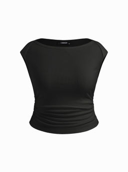 Cider - Cotton-blend Boat Neck Ruched Top Curve & Plus