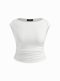 Cider - Cotton-blend Boat Neck Ruched Top Curve & Plus