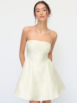 Cider - Jacquard Floral Bowknot Ruffle Bandeau Mini Dress