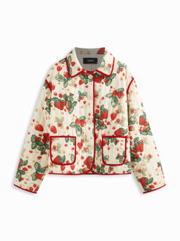 Cider - Strawberry Contrasting Binding Collar Button Quilted Oversized Puffer Jacket