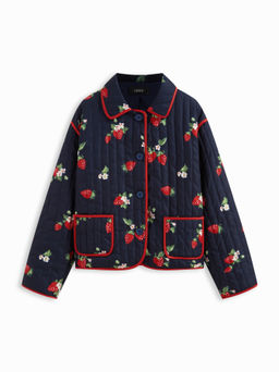 Cider - Strawberry Contrasting Binding Collar Button Quilted Oversized Puffer Jacket
