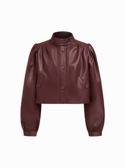 Cider - Faux Leather High Neck Button Jacket