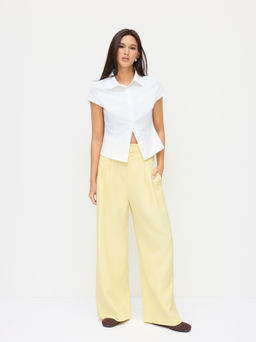 Cider - High Rise Double Button Pleated Wide Leg Trousers