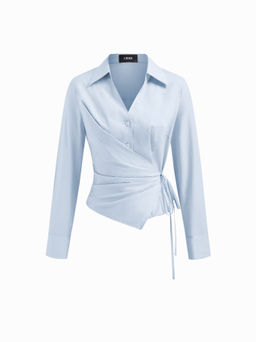 Cider - 100% Cotton Collar V-neck Long Sleeve Wrap Tie Side Shirt