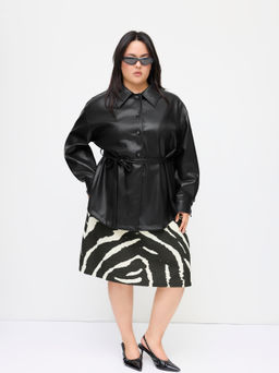 Cider - Faux Leather Collar Shacket With Belt Curve & Plus