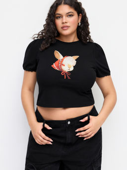 Cider - Cotton-blend Round Neckline Rabbit Pattern Short Sleeve Tee Curve & Plus