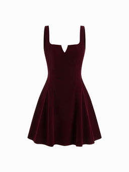 Cider - Velvet V-neck Ruffle Mini Dress
