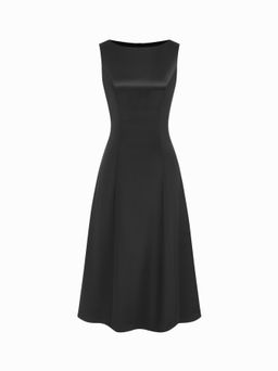 Cider - Satin Boat Neck Cinched Waist Dress