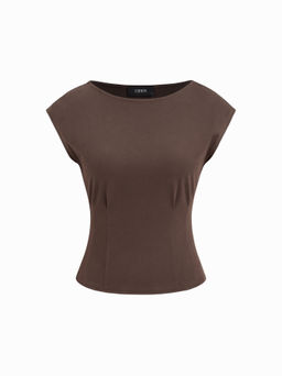 Cider - Cotton-blend Boat Neck Cinched Waist Tee