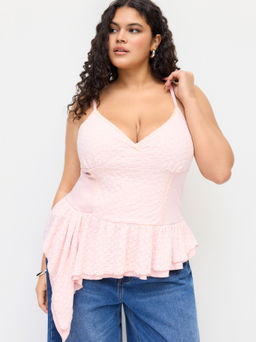 Cider - Lace Halter Neckline Asymmetrical Layered Ruffle Hem Cami Top Curve & Plus