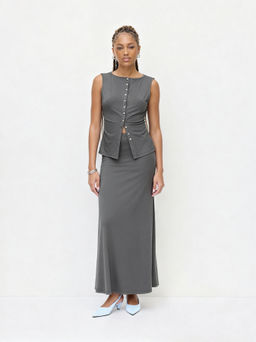Cider - Boat Neck Ruched Tank Top & Ruffle Maxi Skirt