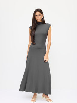 Cider - High Neck Asymmetrical Hem Dress