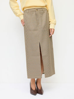 Cider - Houndstooth Mid Rise Split Skirt