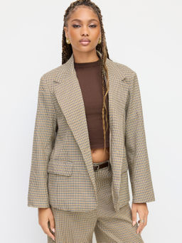 Cider - Houndstooth Notched Collar Oversized Blazer