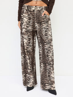Cider - Cotton-blend Mid Rise Zebra Striped Print Barrel-leg Trouser