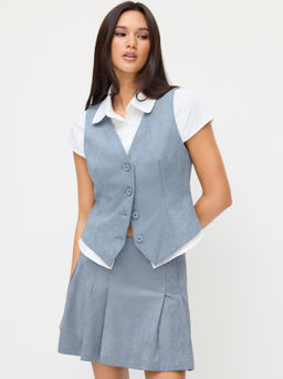 Cider - Suede V-neck Button Blazer Vest