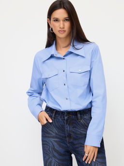 Cider - Cotton Collar Long Sleeve Button Shirt Bodysuit