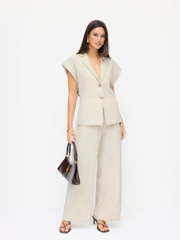 Cider - Collar Metal Detail Short Sleeve Wide Leg Jumpsuit