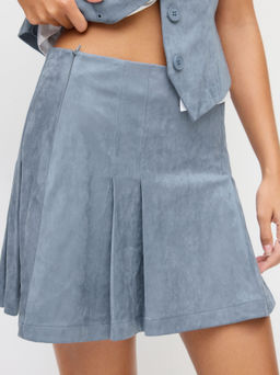 Cider - Suede Mid Rise Pleated Mini Skirt