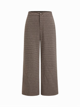 Cider - Stretchy Plaid Mid Rise Straight Leg Cropped Trousers