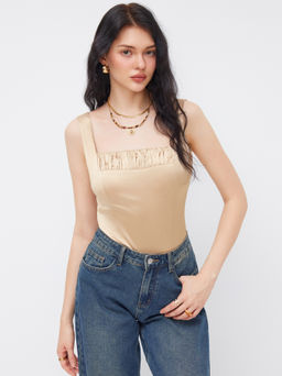 Cider - Satin Square Neck Ruched Bodysuit