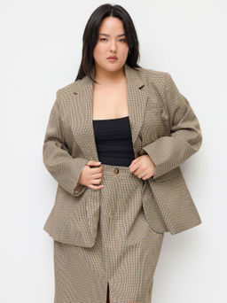 Cider - Houndstooth Notched Collar Oversized Blazer Curve & Plus