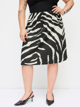 Cider - Cotton Zebra Striped Mid Rise A-line Midi Skirt Curve & Plus