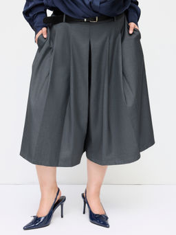 Cider - Low Rise Elastic Waist Pleated Midi Skort With Belt Curve & Plus