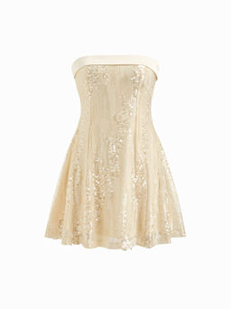 Cider - Sequins Fold Over Tie Back Mini Bandeau Dress