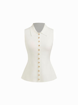 Cider - Knit Collar Button Through Tank Top