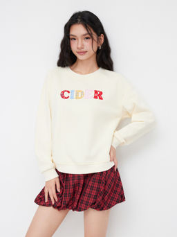 Cider - Terry Round Neckline Appliques Oversized Sweatshirt