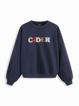 Cider - Terry Round Neckline Appliques Oversized Sweatshirt
