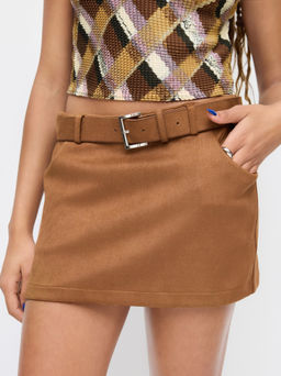 Cider - Suede Low Rise Mini Skort With Belt