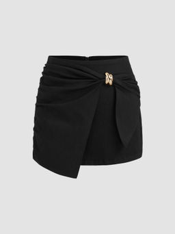 Cider - Denim Low Rise Ruched Metal Detail Micro Mini Skirt