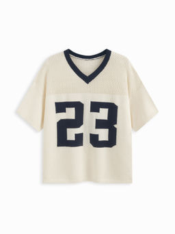 Cider - Knit V-neck 23 Hollow Out Short Sleeve Oversized Top Curve & Plus