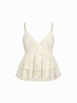 Cider - Cotton V-neck Lace Floral Ruffle Layered Cami Top