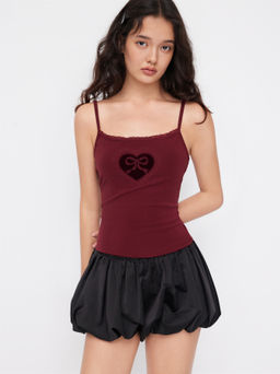 Cider - Cotton-blend Bowknot Heart Lace Trim Cami Top