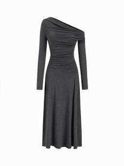 Cider - Two-way Asymmetrical Neck Long Sleeve Ruched Dress