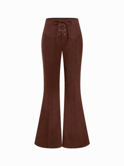 Cider - Suede High Rise Lace Up Tie Front Flared Trousers