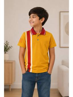 3PIN - Boys Cotton Polo Neck Short Sleeve T-shirt-Yellow
