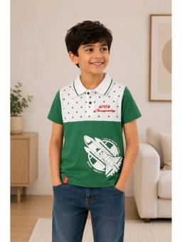 3PIN - Boys Cotton Polo Neck Short Sleeve T-shirt-Green