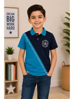 3PIN - Boys Cotton Polo Neck Short Sleeve T-shirt-Navy Blue