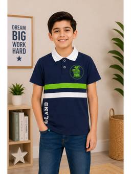 3PIN - Boys Cotton Polo Neck Short Sleeve T-shirt-Navy Blue