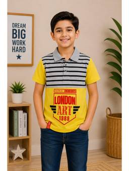 3PIN - Boys Cotton Polo Neck Short Sleeve T-shirt-Mustard